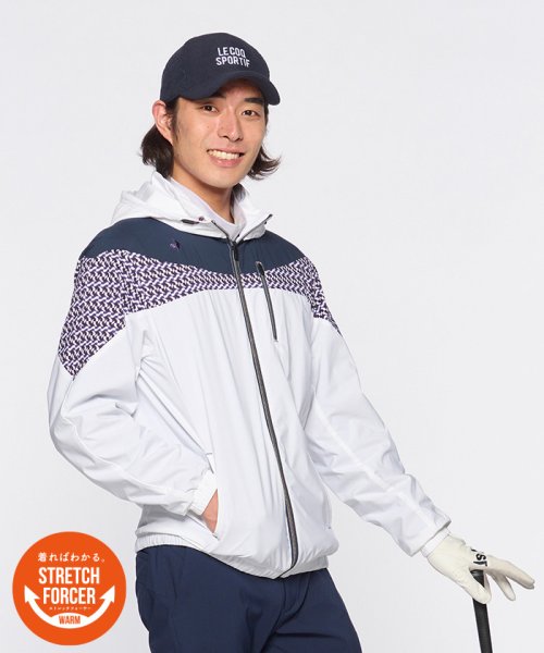 le coq sportif GOLF (ルコックスポルティフ（ゴルフ）)/【ストレッチフォーサー】フード付き起毛裏地ブルゾン/ホワイト