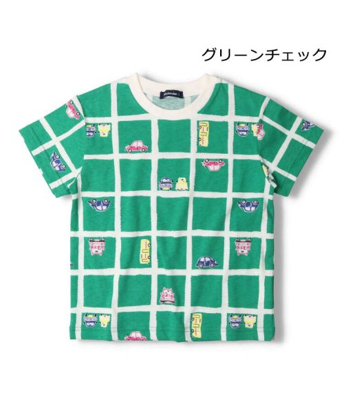 moujonjon(ムージョンジョン)/【子供服】 moujonjon (ムージョンジョン) 日本製ボーダー・チェック総柄Ｔシャツ 90cm～120cm M30863/グリーン