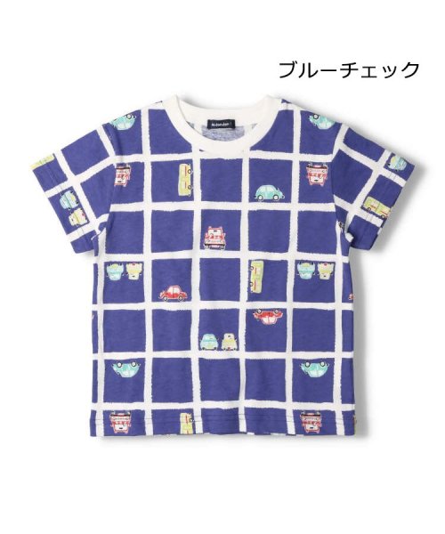 moujonjon(ムージョンジョン)/【子供服】 moujonjon (ムージョンジョン) 日本製ボーダー・チェック総柄Ｔシャツ 90cm～120cm M30863/ブルー