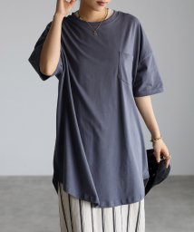 Fizz(フィズ)/胸ポケ付き　ラウンドヘムBIGTシャツ/ブルー