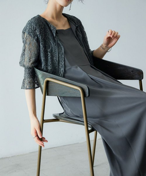 niana ニアナ 結婚式 ワンピース パーティードレス ボレロ キャミワンピ 2点セット レース 羽織 ショート丈 レイヤード リボン ロング丈 ロングドレス ニアナ 5cm