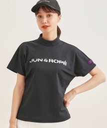 JUN and ROPE(ジュン＆ロペ)/【UV】【接触冷感】リブモック4分袖ロゴゆるトップス/ブラック（01）