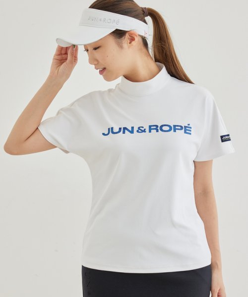 JUN and ROPE(ジュン＆ロペ)/【UV】【接触冷感】リブモック4分袖ロゴゆるトップス/ホワイト（10）