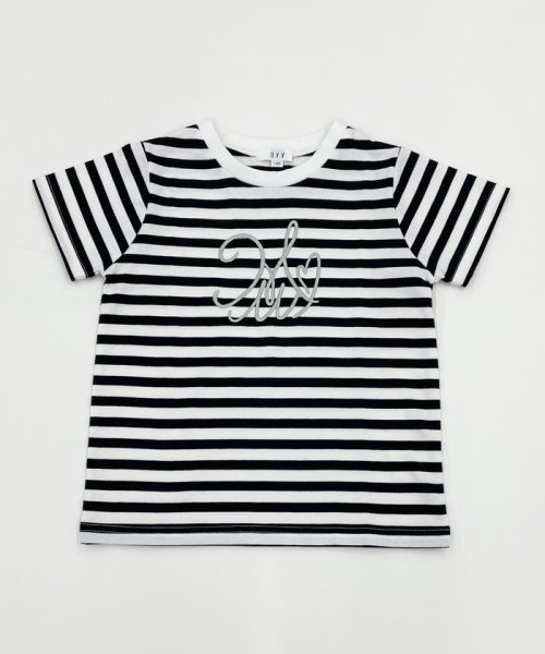 a.v.v(KID'S)(アー・ヴェ・ヴェキッズ)/[140－150]ビッグロゴ刺繍Tシャツ/ボーダー
