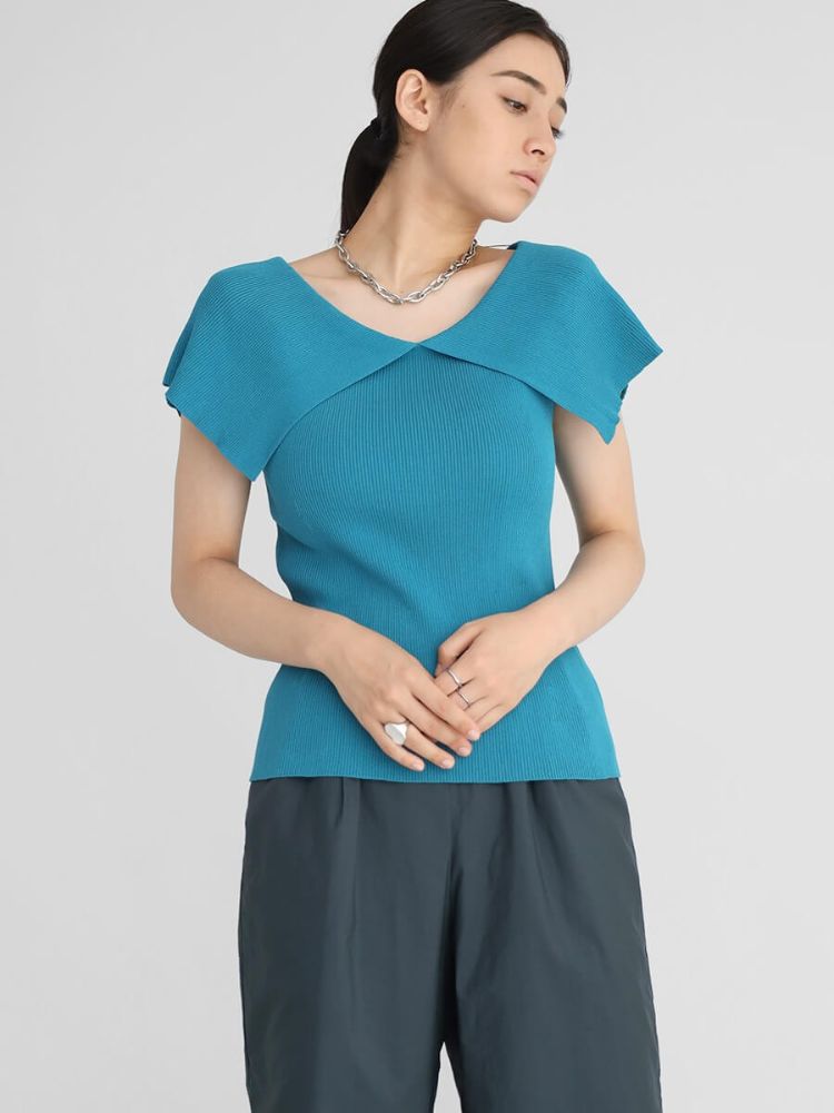 新品アーガAga 　サイドボタンリブニット　黒　M