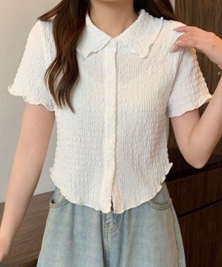 shoppinggo/襟付き半袖 Tシャツ tブラウス ポロシャツ クロップド丈　レディース 半袖 トップス 春夏 トップス  カットソー デイリー 襟付きリブtシャツ レディース /505458211