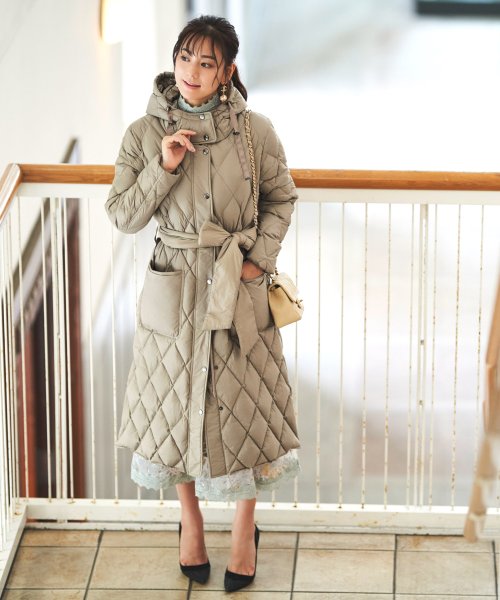 キルティングロングダウンコート(D956) ロング丈キルティングコート