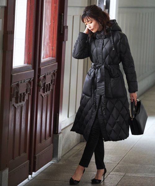 キルティングロングダウンコート(D956) ロング丈キルティングコート