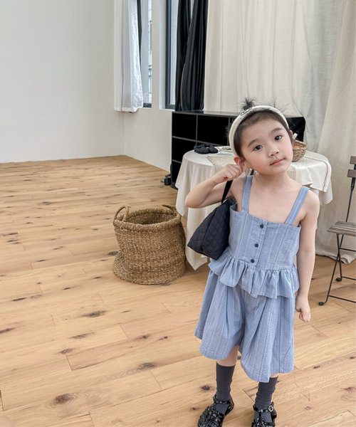 aimoha(aimoha（アイモハ）)/【aimoha－KIDS－】韓国子供服 無地裾フリルキャミソール+ショットパンツ　セットアップ/ブルー