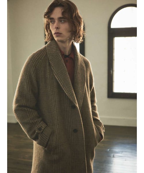 【MANTECO】チェック柄 ウール ショールカラー ハーフコート / チェスタ 