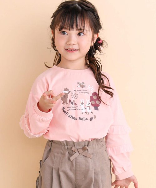 Noeil aime BeBe(ノイユ　エーム　べべ)/袖2段フリルTシャツ(80~130cm)/ピンク