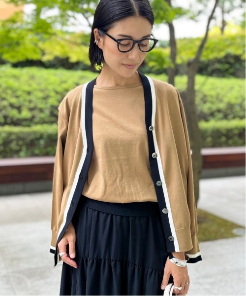 セール】【軽羽織／洗える】コットン混 配色Vネックカーディガン 