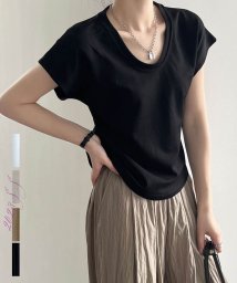 ARGO TOKYO(アルゴトウキョウ)/U－neck Cotton Box T－shirt　24076　UネックコットンボックスTシャツ　Tシャツ　コットンT　半袖　トップス　Uネック/ブラック