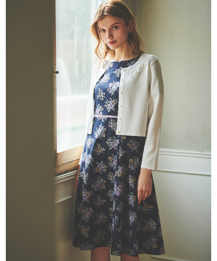 セール】《LAISSE PASSE PREMIUM LINE》パンジー刺繍ワンピース