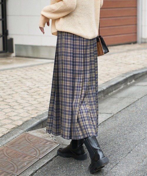 【Audrey and John Wad】オーバーチェックプリーツスカート 