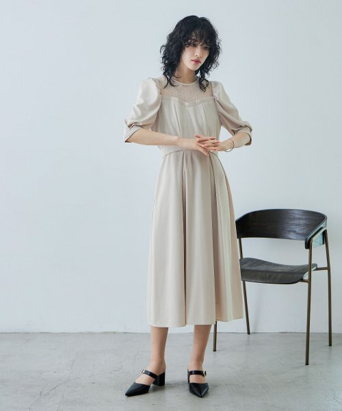 niana ニアナ 結婚式 ワンピース パーティードレス レース パフスリーブ バックリボン ロング丈 ミモレ丈 袖あり 半袖 ボリューム袖 オケージョン 1. ニアナ 19cm