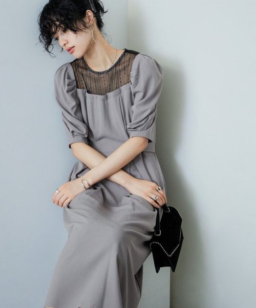 niana ニアナ 結婚式 ワンピース パーティードレス レース パフスリーブ バックリボン ロング丈 ミモレ丈 袖あり 半袖 ボリューム袖 オケージョン 1. ニアナ 19cm