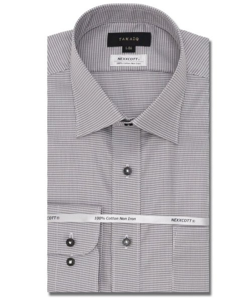 TAKA-Q(タカキュー)/綿100％ ノーアイロン スタンダードフィット ワイドカラー 長袖 シャツ メンズ ワイシャツ ビジネス yシャツ 速乾 ノーアイロン 形態安定/グレー
