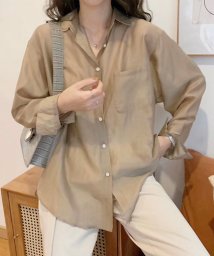 Dewlily(デューリリー)/シアーシャツブラウス 韓国ファッション 10代 20代 30代 トレンド 透け感 可愛い 羽織る 抜け感 どんな季節も着回せる 一枚だけで存在感/ブラウン
