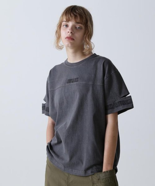 AVIREX(AVIREX)/FADE WASH CUFFS OPEN EMBROIDERY T－SHIRT/フェイドウォッシュ カフスオープン刺繍Tシャツ/チャコール