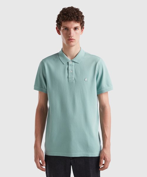 BENETTON (mens)(ベネトン（メンズ）)/ロゴ刺繍半袖ポロシャツ/ライトグリーン
