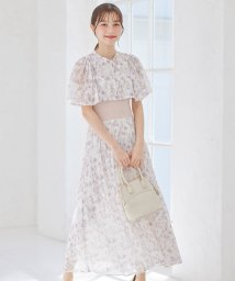 tocco closet(トッコクローゼット)/フラワー刺繍×フラワージャガード×フラワープリントウエストリブケープスリーブワンピース/PINK