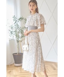 tocco closet/フラワー刺繍×フラワージャガード×フラワープリントウエストリブケープスリーブワンピース/505456742