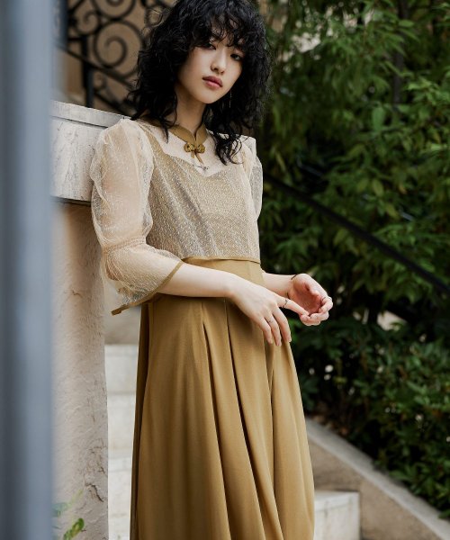 niana ニアナ 結婚式 ワンピース パーティードレス チャイナ風ボレロ キャミワンピ 2点セット ドット柄 チュール 羽織 ショート丈 キャンディスリーブ 5cm 47cm ニアナ ポリエステル100% ゴム 24cm 25cm