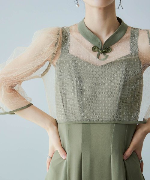 niana ニアナ 結婚式 ワンピース パーティードレス チャイナ風ボレロ キャミワンピ 2点セット ドット柄 チュール 羽織 ショート丈 キャンディスリーブ 5cm 47cm ニアナ ポリエステル100% ゴム 24cm 25cm