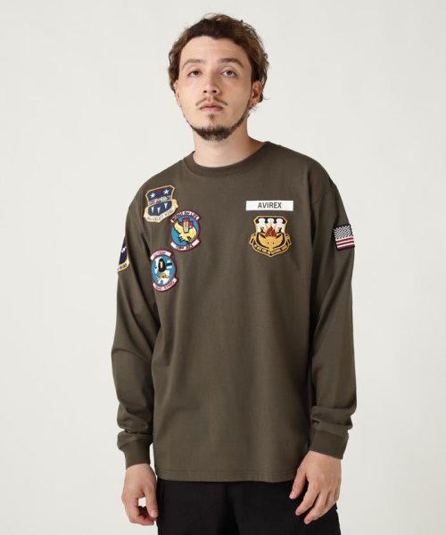 AVIREX(AVIREX)/L/S N.Y. A.N.G  PATCH T－SHIRT/オリーブ