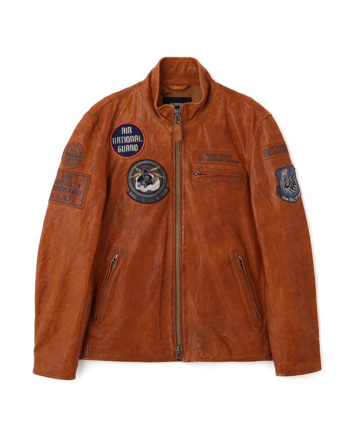 AGED LEATHER STAND ZIP RIDERS JACKET A.N.G.(505464805) | AVIREX
