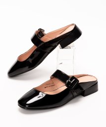 SVEC(シュベック)/パンプス かかとなし 黒 ミュール サンダル 履きやすい 靴 ヒール 2.5cm 太ヒール ブランド ストラップパンプス オフィスカジュアル おしゃれ かわいい/ブラックエナメル