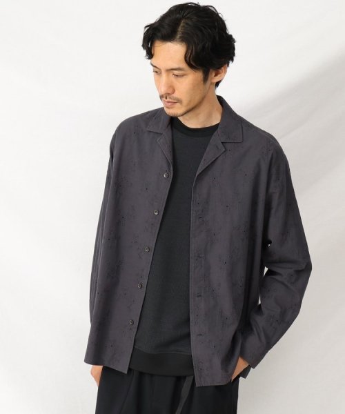 TAKEO KIKUCHI(タケオキクチ)/フラワー 刺繍 オープンカラー シャツ/ネイビー（093）