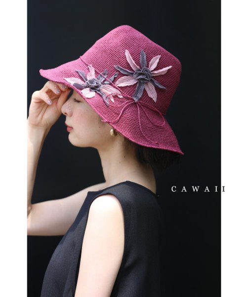 CAWAII(カワイイ)/2輪の花咲くデコレーションペーパーハット/レッド