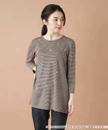 Leilian/刺繍入りボーダーカットソー/505431962