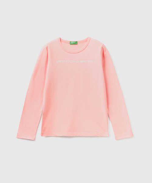 BENETTON (UNITED COLORS OF BENETTON GIRLS)(ユナイテッド　カラーズ　オブ　ベネトン　ガールズ)/キッズベーシックロゴプリント長袖Tシャツ・カットソーG/ピンク