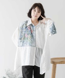 iS ScoLar/花蝶スカーフアップリケ×ドットシフォン異素材切替シャツ/505466190