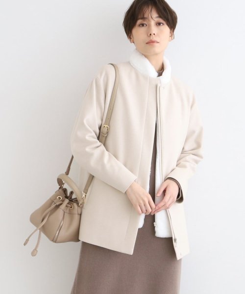 【ウール100%／きれいめ】ノーカラーミドルコート 