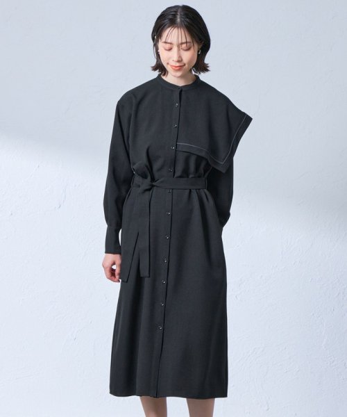 CAST：(CAST：)/【NAVY】【1枚着でも羽織りでも】ラインデザインワンピース/ブラック