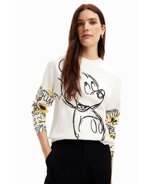 Desigual(デシグアル)/ミッキーマウス 刺繍セーター/ホワイト系