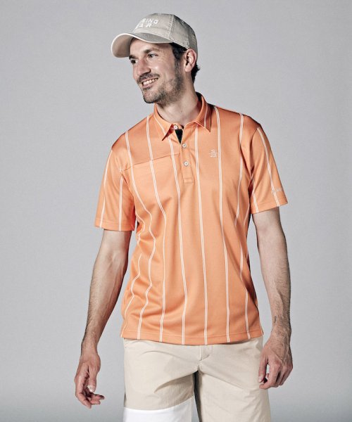 Munsingwear(マンシングウェア)/吸汗速乾リンクスストライプ半袖シャツ【アウトレット】/オレンジ