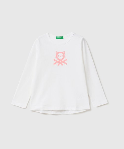 BENETTON (UNITED COLORS OF BENETTON GIRLS)(ユナイテッド　カラーズ　オブ　ベネトン　ガールズ)/キッズアニマルモチーフロゴ長袖Tシャツ・カットソーG/ホワイト