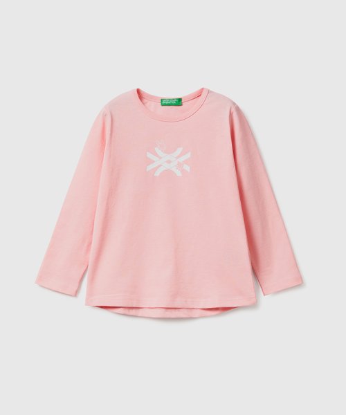 BENETTON (UNITED COLORS OF BENETTON GIRLS)(ユナイテッド　カラーズ　オブ　ベネトン　ガールズ)/キッズアニマルモチーフロゴ長袖Tシャツ・カットソーG/ピンク