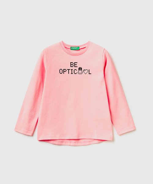 BENETTON (UNITED COLORS OF BENETTON GIRLS)(ユナイテッド　カラーズ　オブ　ベネトン　ガールズ)/キッズピクセルアニマルプリント長袖Tシャツ・カットソーG/ピンク