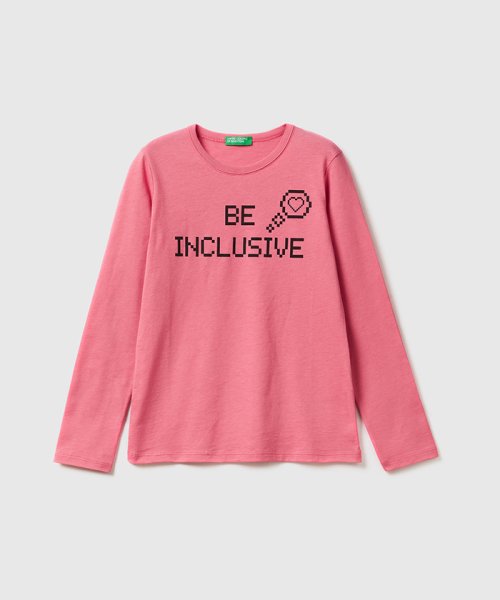 BENETTON (UNITED COLORS OF BENETTON GIRLS)(ユナイテッド　カラーズ　オブ　ベネトン　ガールズ)/キッズピクセルイラストプリント長袖Tシャツ・カットソーG/ピンク