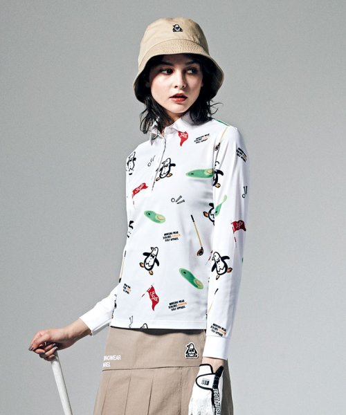 Munsingwear(マンシングウェア)/【ENVOY｜3Colors Penguin logo】コラボ70'sベットシーツ柄長袖シャツ【アウトレット】/ホワイト