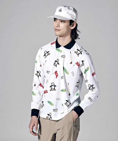 Munsingwear(マンシングウェア)/【ENVOY｜3Colors Penguin logo】70sベットシーツ柄長袖シャツ【アウトレット】/ホワイト