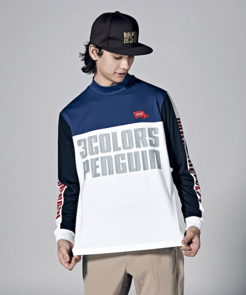 Munsingwear(マンシングウェア)/【ENVOY｜3Colors Penguin logo】吸汗ストレッチ配色切り替えモックネック長袖シャツ【アウトレット】/ネイビー