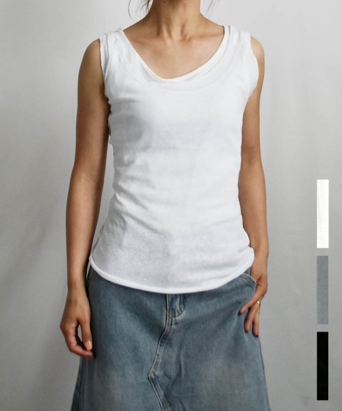 ARGO TOKYO(アルゴトウキョウ)/レイヤードシアータンク 24089 レイヤードタンク　タンクトップ　シアータンク　トップス　シアートップス　シアーTシャツ　Tシャツ　カットソー/ホワイト