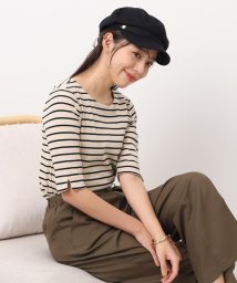 SHOO・LA・RUE　DRESKIP(シューラルー／ドレスキップ)/【ロングシーズン重宝する】縦ラインで細見え クルーネック5分袖トップス/ブラック（319）